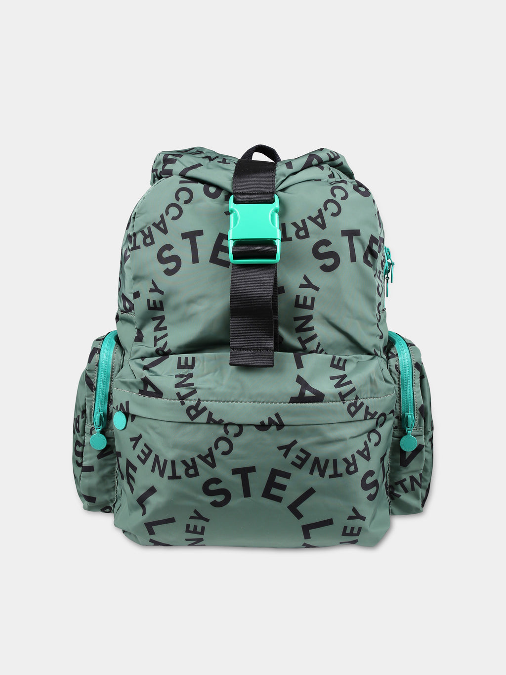 Green backpack for boy with logo